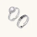 Two adjustable white gold plated rings with chain-link bands, featuring cubic zirconia halo and enamel details